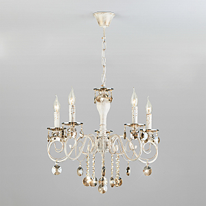 Подвесная люстра Ravenna 10104/5 белый с золотом/тонированный хрусталь Strotskis