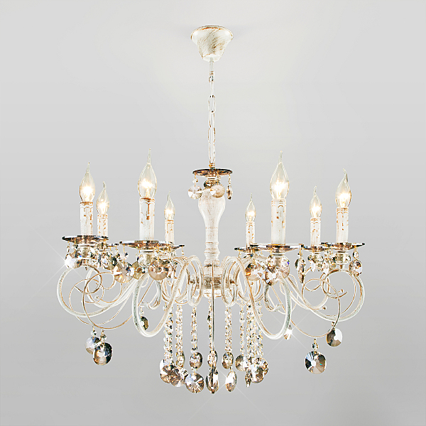 Подвесная люстра Ravenna 10104/8 белый с золотом/тонированный хрусталь Strotskis