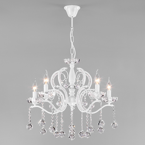 Подвесная люстра Brezza 10107/5 глянцевый белый/прозрачный хрусталь Strotskis