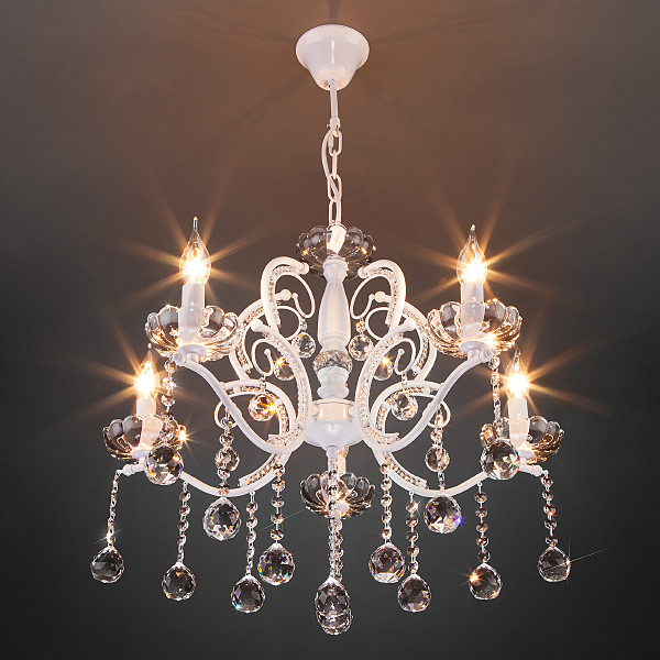 Подвесная люстра Brezza 10107/5 глянцевый белый/прозрачный хрусталь Strotskis