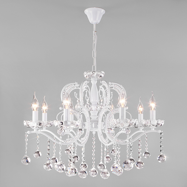 Подвесная люстра Brezza 10107/8 глянцевый белый/прозрачный хрусталь Strotskis