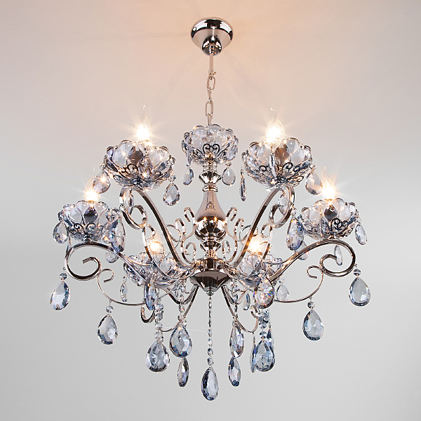 Подвесная люстра Escada 10109/6 хром/лазурный хрусталь Strotskis
