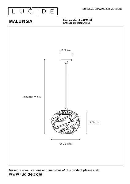 Светильник подвесной Malunga 21415/25/31