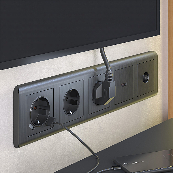 WL04-HDMI-CP/ Накладка для розетки HDMI (графит рифленый)