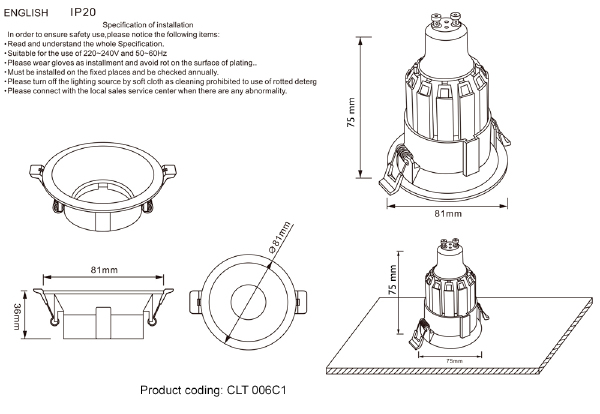 Встраиваемый светильник CLT 006 CLT 006C1 WH