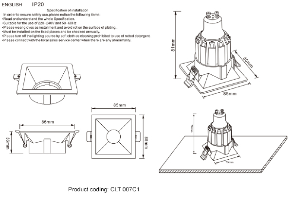Встраиваемый светильник CLT 007 CLT 007C1 WH