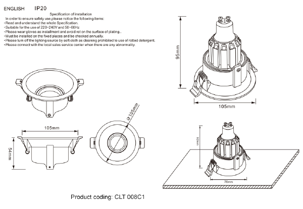 Встраиваемый светильник CLT 008 CLT 008C1 BL
