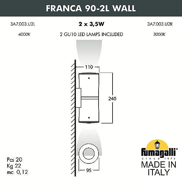 Уличный настенный светильник Franca 90 3A7.003.000.WXU2L