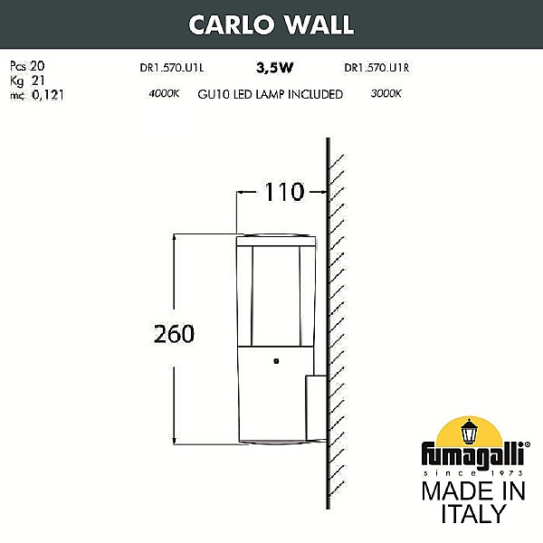 Уличный настенный светильник Carlo DR1.570.000.AXU1L
