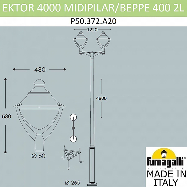 Столб фонарный уличный Beppe P50.372.A20.LXD6L