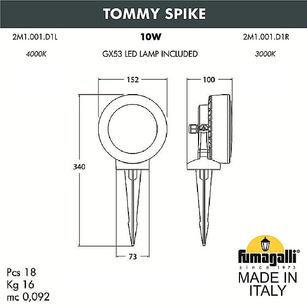 Грунтовый светильник Tommy 2M1.001.000.AXD1L