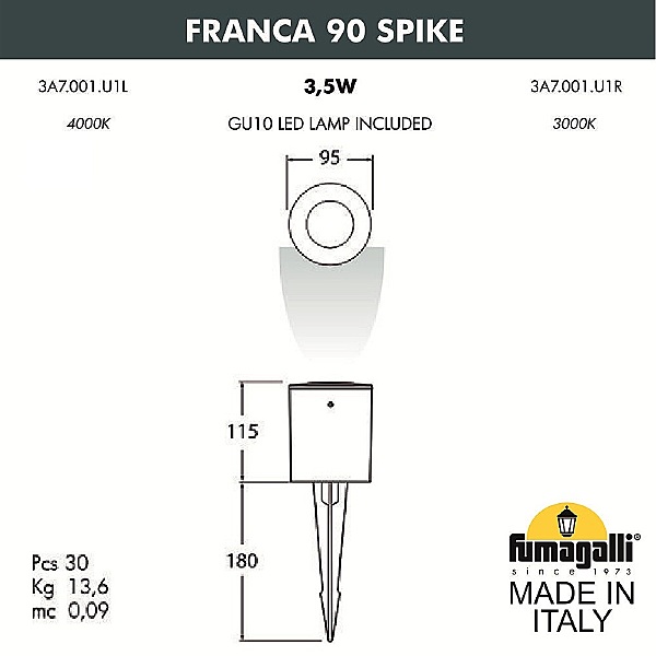 Грунтовый светильник Franca 90 3A7.001.000.LXU1L