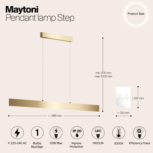 Светильник подвесной Step P010PL-L30G3K