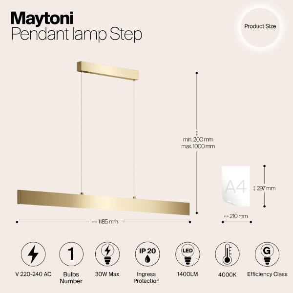 Светильник подвесной Step P010PL-L30G4K