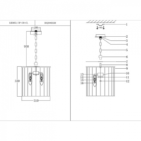Светильник подвесной Доло LH3051/3P-CO-CL