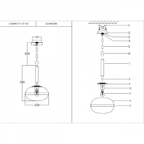 Светильник подвесной Маркон LH4099/1P-CO-CH