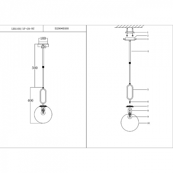 Светильник подвесной Мило LH4100/1P-CO-WT
