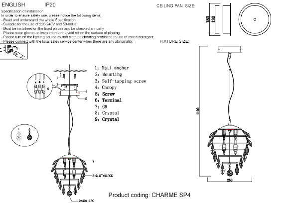 Светильник подвесной Charme CHARME SP4 GOLD/TRANSPARENT