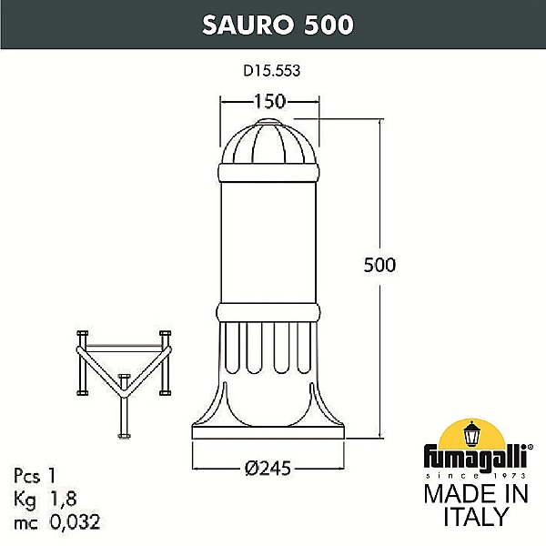 Уличный наземный светильник Sauro D15.553.000.LYF1R
