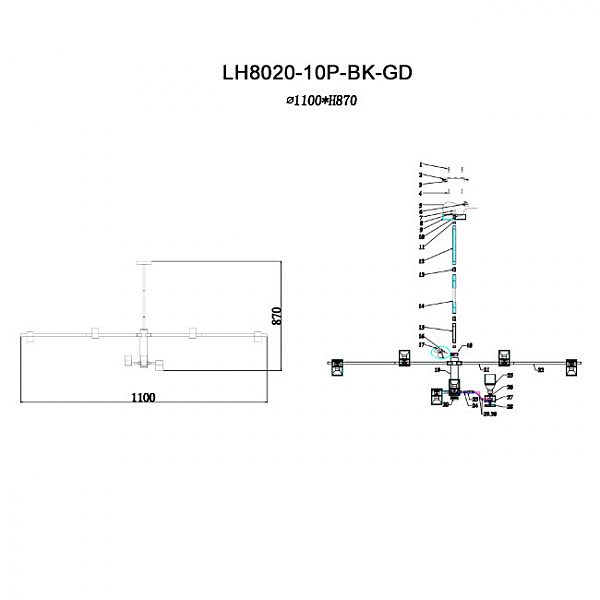 Потолочная люстра Sauris LH8020/10P-BK-GD