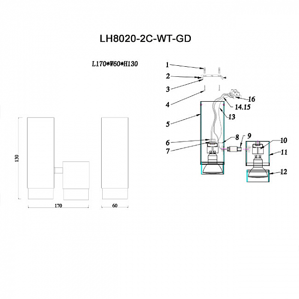 Светильник спот Sauris LH8020/2C-WT-GD
