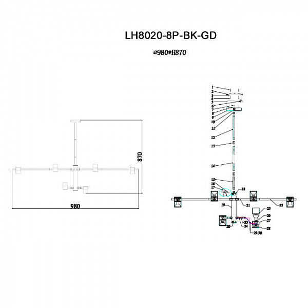 Потолочная люстра Sauris LH8020/8P-BK-GD