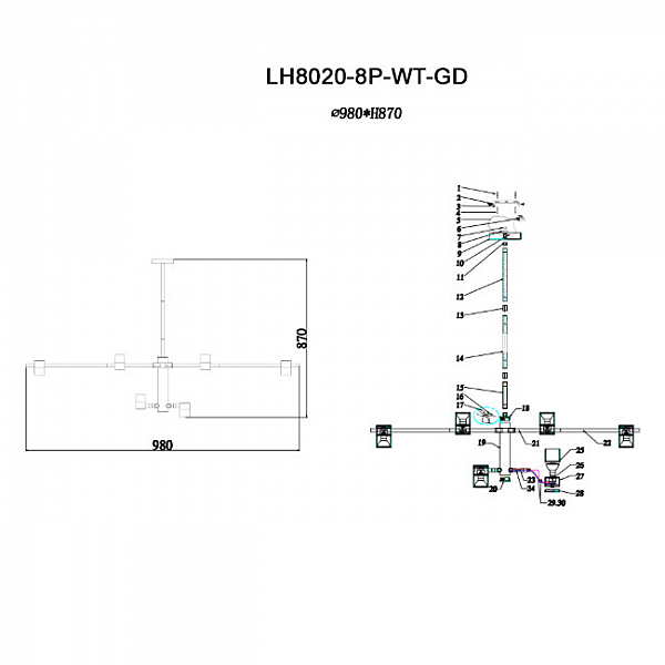 Потолочная люстра Sauris LH8020/8P-WT-GD