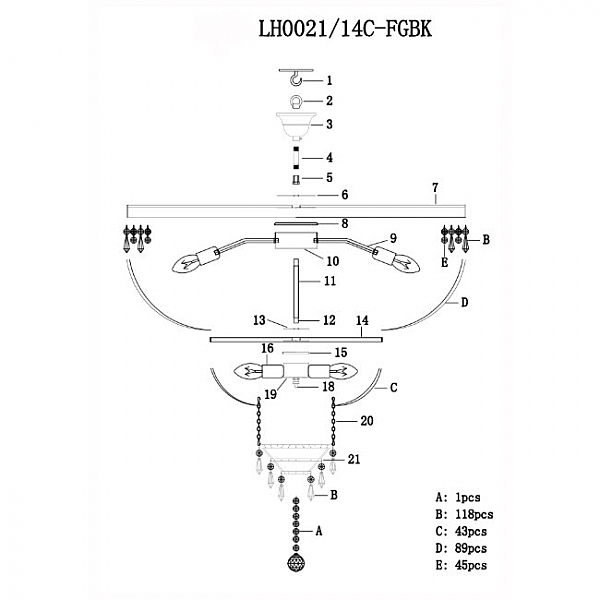 Потолочная люстра Mavis LH0021/14C-FGBK