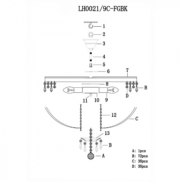 Потолочная люстра Mavis LH0021/9C-FGBK