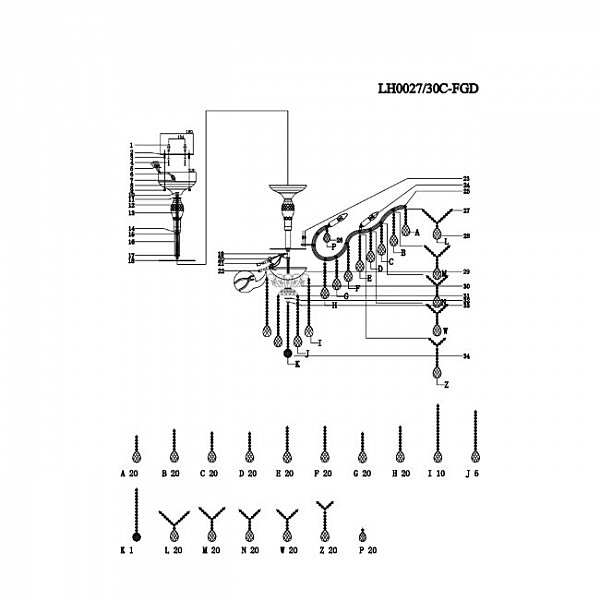 Потолочная люстра Kaya LH0027/30C-FGD