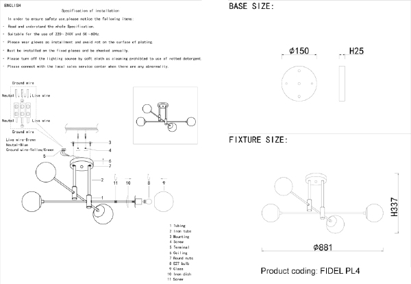 Потолочная люстра Fidel FIDEL PL4 BLACK