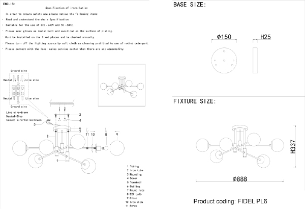 Потолочная люстра Fidel FIDEL PL6 BLACK