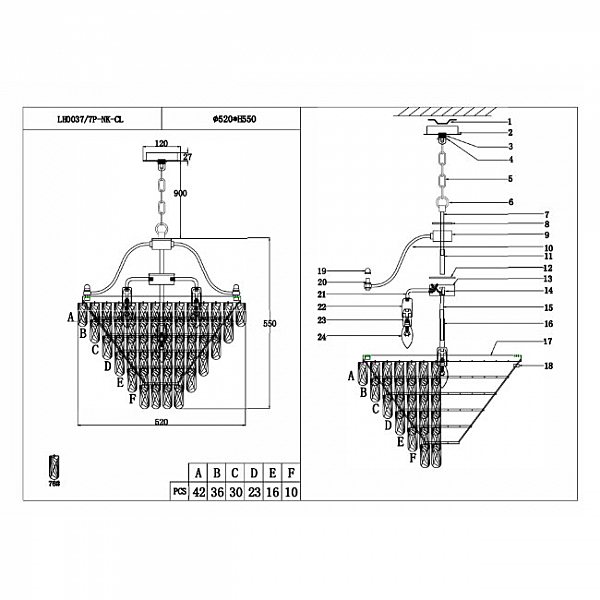 Подвесная люстра Salvatore LH0037/7P-NK-CL