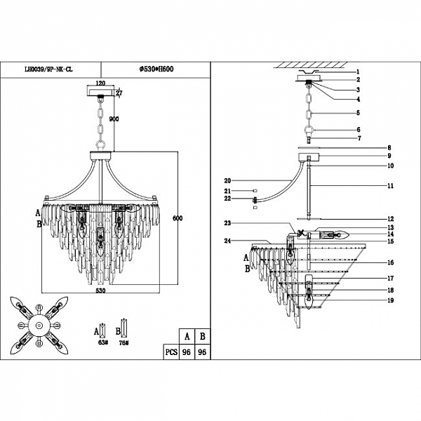 Подвесная люстра Novello LH0039/9P-NK-CL