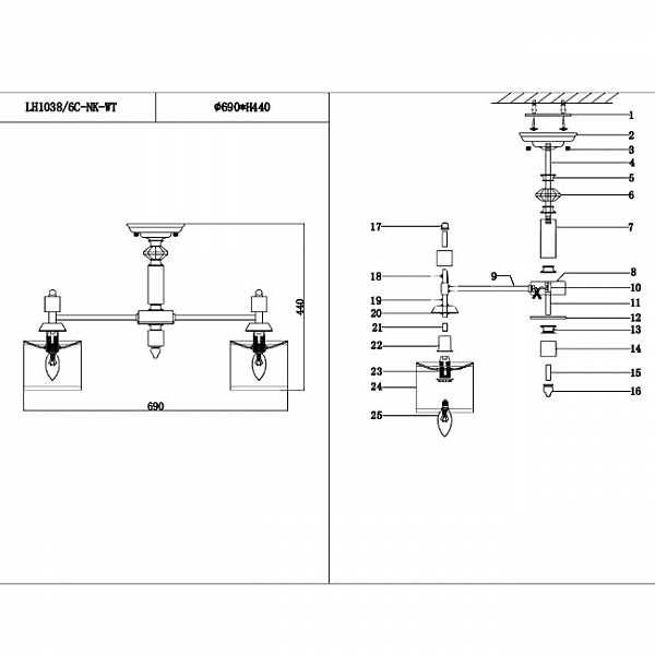 Потолочная люстра Vivien LH1038/6C-NK-WT