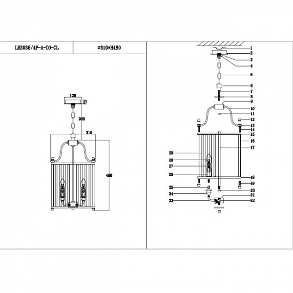 Подвесная люстра Lariana LH3038/4P-A-CO-CL