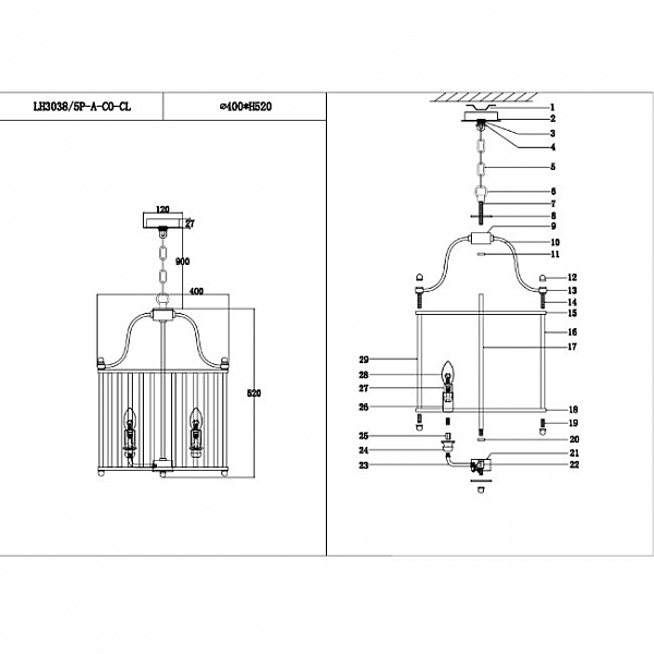 Подвесная люстра Lariana LH3038/5P-A-CO-CL