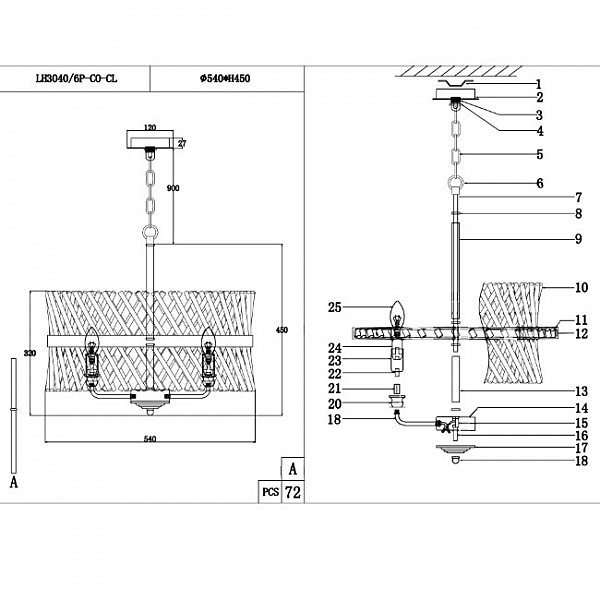 Подвесная люстра Baziano LH3040/6P-CO-CL