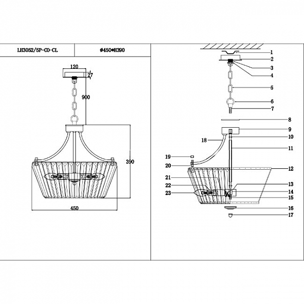 Подвесная люстра Dzhasmin LH3052/5P-CO-CL