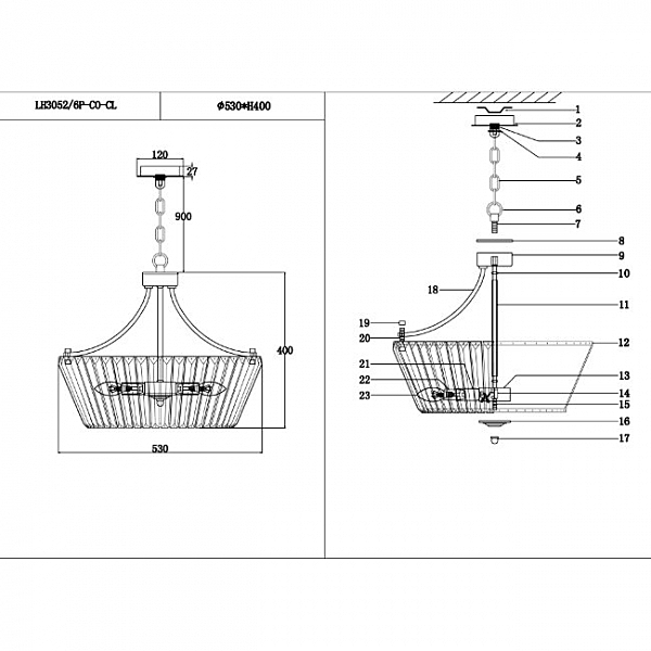 Подвесная люстра Dzhasmin LH3052/6P-CO-CL