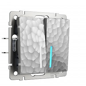 Выключатель Hammer W1220106/ Выключатель двухклавишный с подсветкой (серебряный)