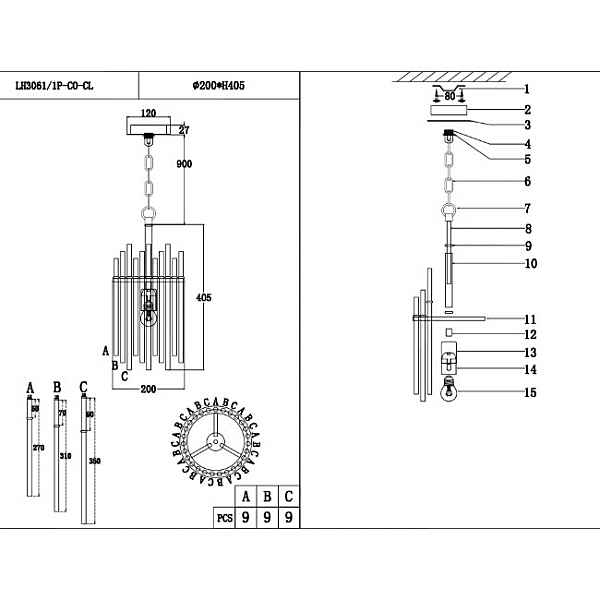 Светильник подвесной Alte LH3061/1P-CO-CL