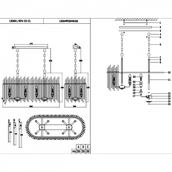 Подвесная люстра Alte LH3061/8PO-CO-CL