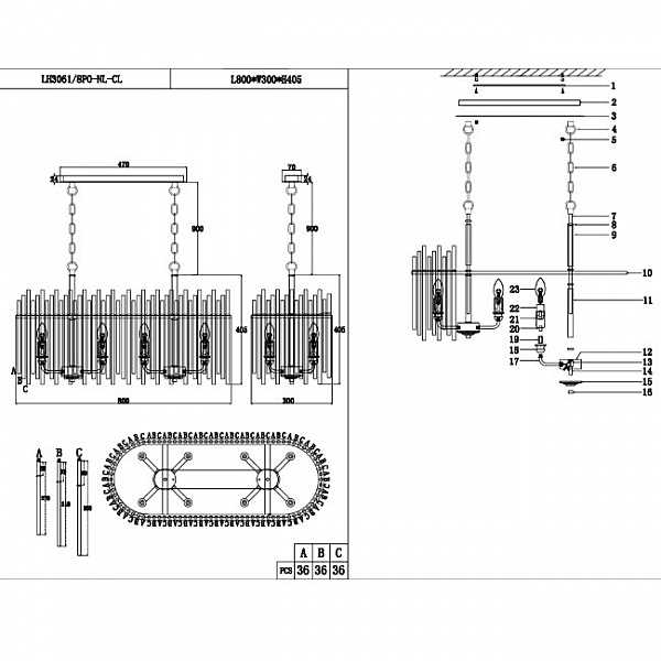 Подвесная люстра Alte LH3061/8PO-NL-CL