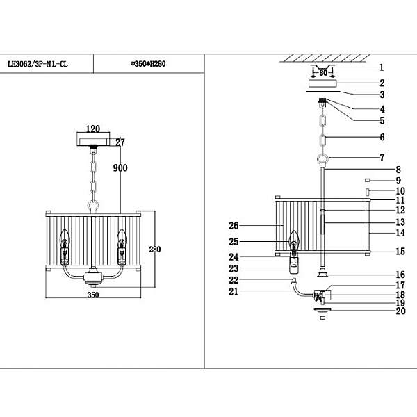 Подвесная люстра Lenora LH3062/3P-NL-CL