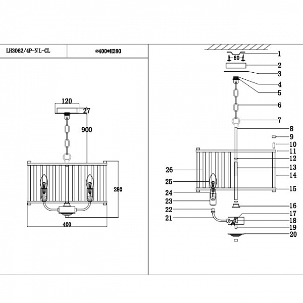 Подвесная люстра Lenora LH3062/4P-NL-CL