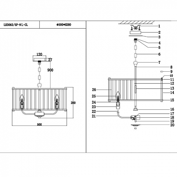 Подвесная люстра Lenora LH3062/5P-NL-CL