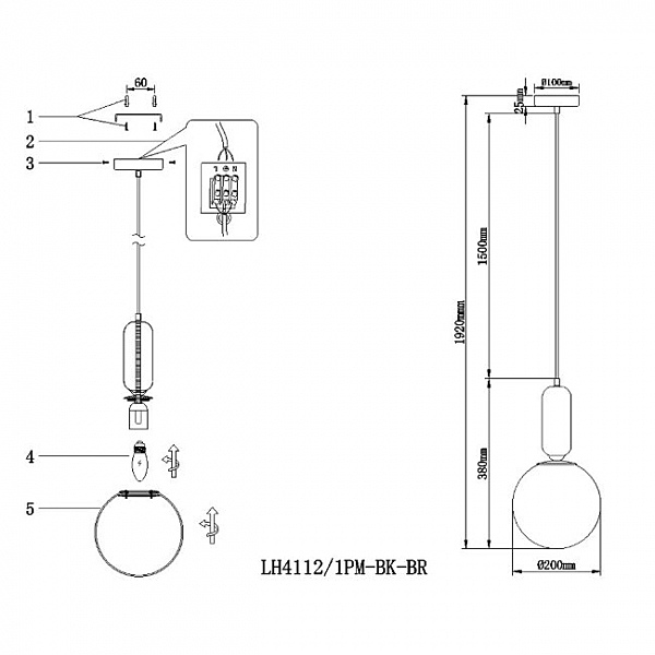 Светильник подвесной Ermin LH4112/1PM-BK-BR