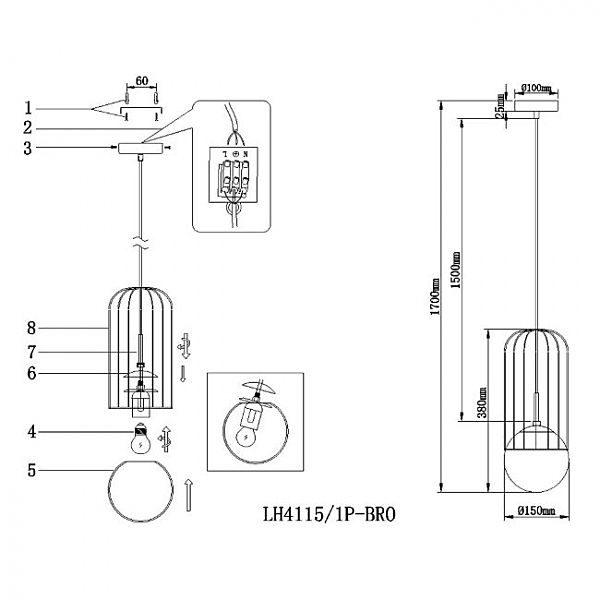 Светильник подвесной Turi LH4115/1P-BR