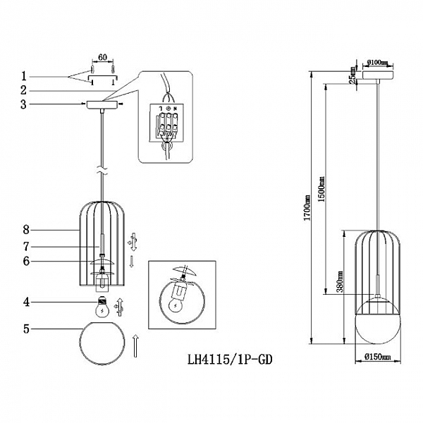 Светильник подвесной Turi LH4115/1P-GD